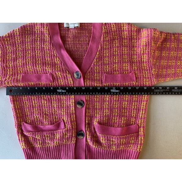 Free Assembly Sweater Womens Small Preppy Academia Plaid Tweed Cardigan Pockets - Picture 7 of 15